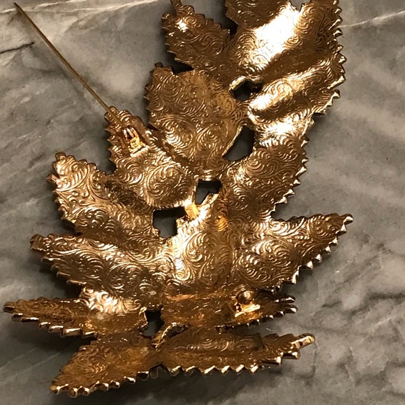 Gold Tone Statement Brooch Fern Leaf Pine Estate Vintage 6”. - Picture 3 of 4